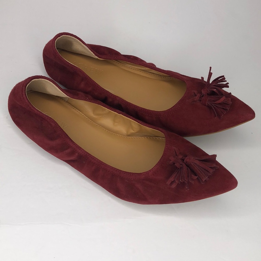 J. Crew Suede Stretch Tassel Flats size 8.5